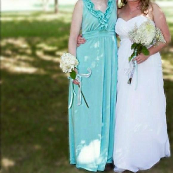 Nwot V-Neck ruffled maxi dress merona turquoise - Picture 1 of 4